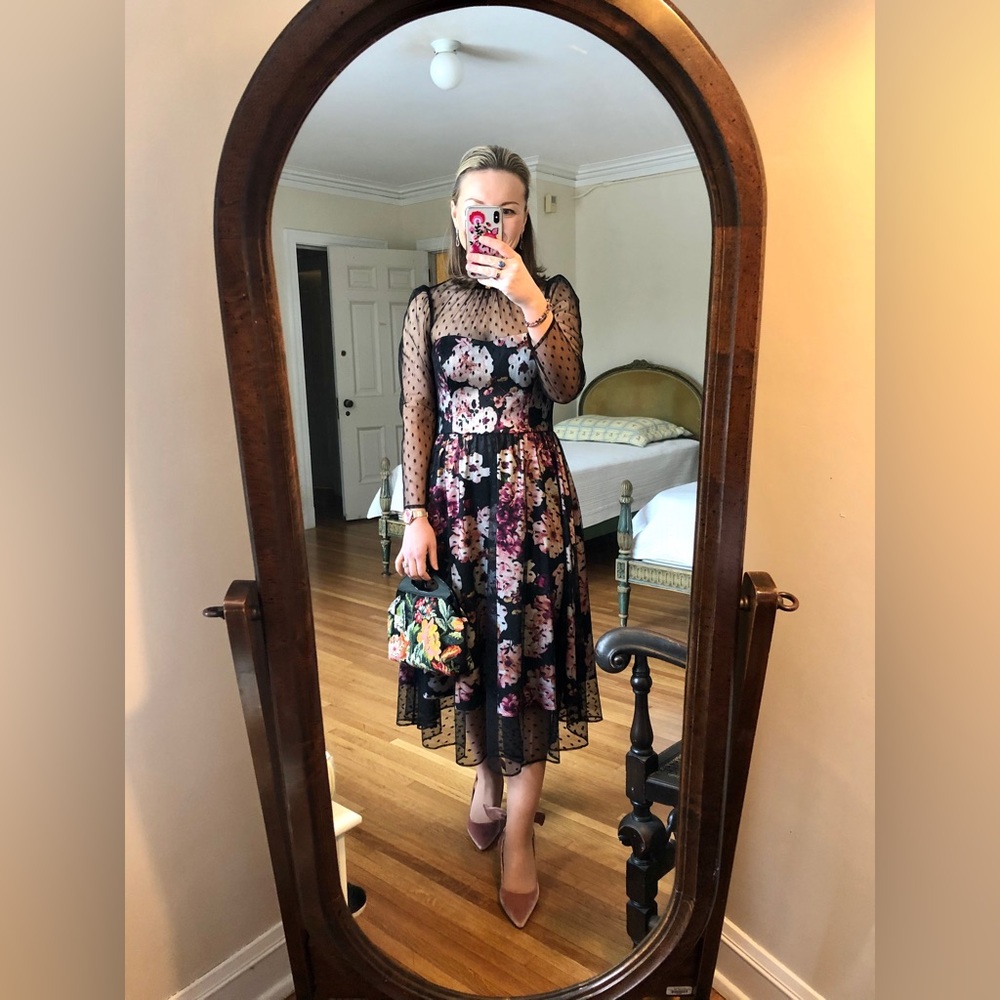 Eliza J Floral Polka Dot Mesh Overlay Dress, size 10 - Picture 11 of 16